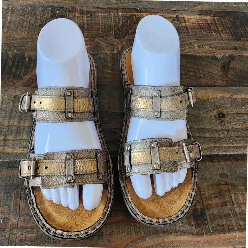 NAOT Metallic Double Strap Slide Mule Sandals Shoes Boho Artisan US 7.5 EU 38